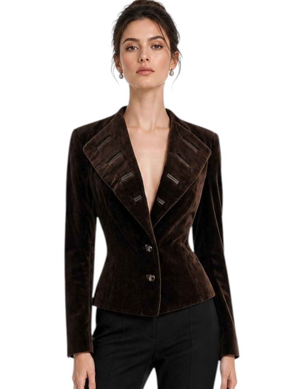 Zelda Dark Brown Velvet Blazer Jacket Leather Trim Fitted Lined New NWT Size 6